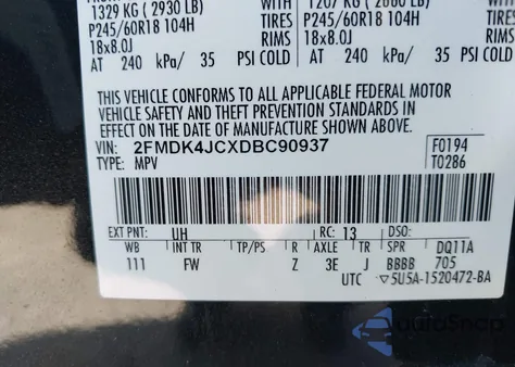 2013 Ford Edge Sel z USA, uszkodzony, nr VIN 2FMDK4JCXDBC90937